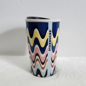 Starbucks 2017 Ceramic Wavy Waves Zigzag Traveler Tumbler Coffee Cup Mug 12 Oz